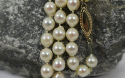Vintage Perlenkette 585 / 14 Karat Gold Verschluss 52 Perlen Ø 0,7cm, Kette / Halskette 48 cm