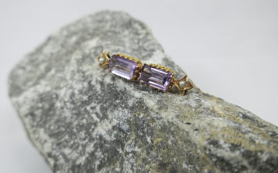 Vintage Brosche 2x Amethyst & 2x Saatperle 585 /14K Gold , brooch