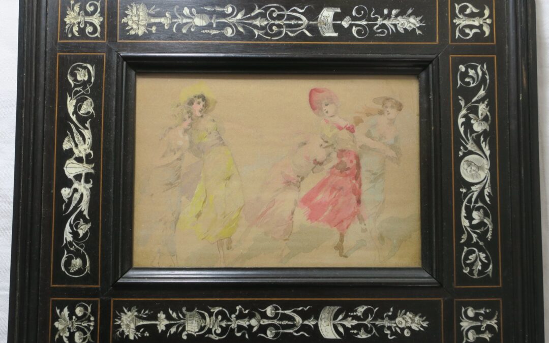Heinrich Lefler  1863-1919 Wien / Österreich Aquarell Junge Damen / Frauen / Frau beim Spiel / Tanzen ?