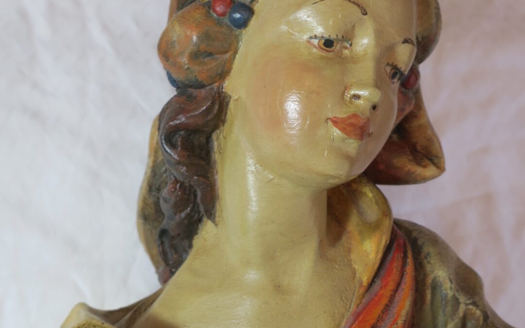 Starnberger Heilige Magdalena Holz Figur / Skulptur / Wandfigur geschnitzt & gefasst Blattgold