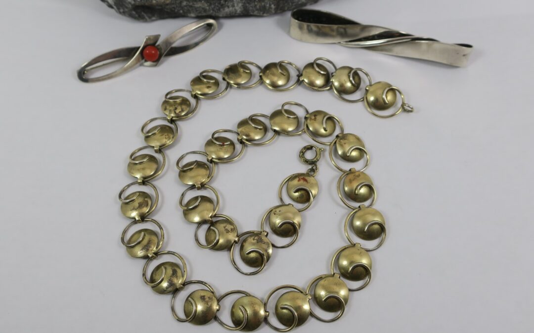 Vintage 3x 835 Silber Schmuck Brosche / Brosche Koralle / Collier Halskette August Schlüter
