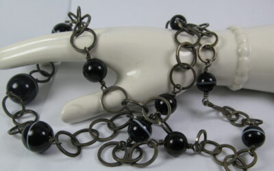 Vintage Halskette / Kugel Kette / Collier 835 Silber Sardonyx Kugeln – Onyx