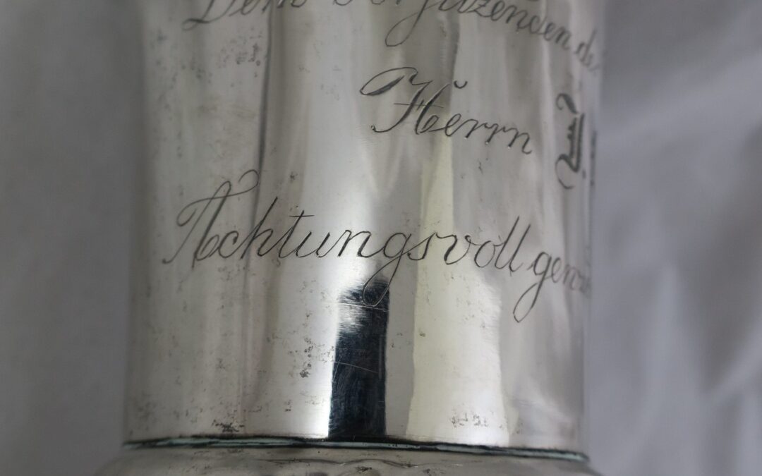 Antiker Pokal Gewerbeverein Soest 12 lot Silber innen vergoldet – 1849