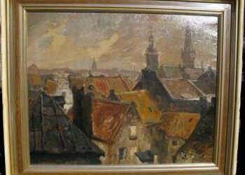 Bloos Richard 1878 – 1956 Gemälde Düsseldorf – Altstadt – Dächer