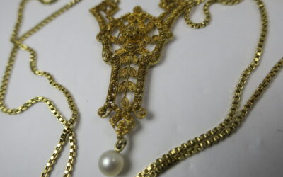 Vintage Collier / Halskette / Kette mit Perle 585 / 14K Gold 585f – Handarbeit