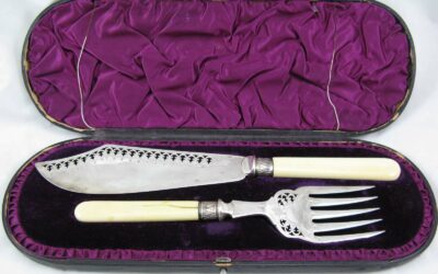 Vintage Fisch Vorlegebesteck 2-teilig W. Hutton England 19. Jh. Versilbert / Griffe Elfenbein