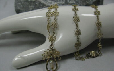 Filigranes Collier / Halskette / Kette 925 Silber vergoldet mit Flussperlen – Durchbrochen gearbeitet