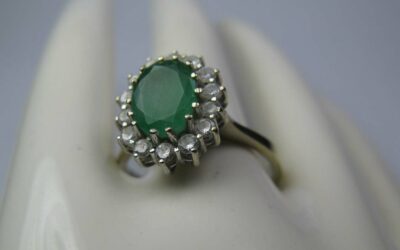 Smaragd Brillant Ring 585 / 14K Gold – 1ct Smaragd / 14x Brillant 0,3ct Handarbeit Damenring