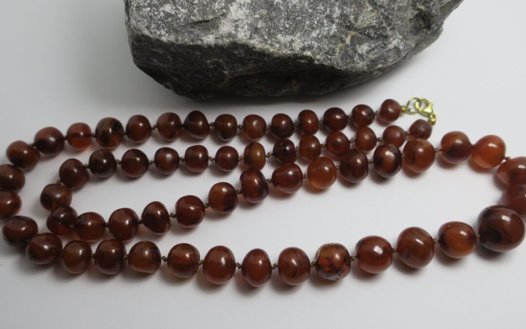 Vintage Bernstein Halskette 333 Gold Verschluss Kette Cognac 53,9 Gramm