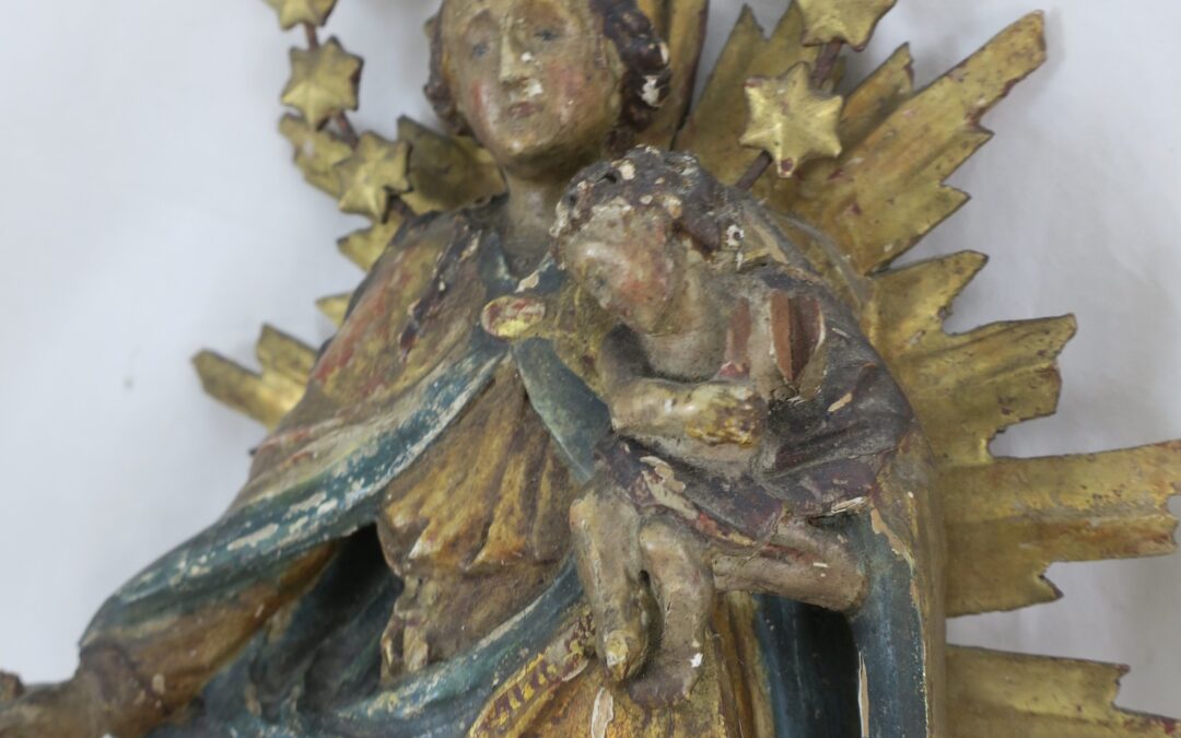 Antike Mondsichelmadonna / Madonna Holz geschnitzt & gefasst mitte 18.Jh.