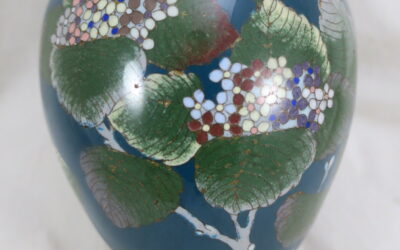 Antike Cloisonne Vase Japan Meiji ~ 1880 Email Hortensien / Schmetterlinge