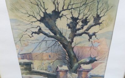 Dominicus Josef 1885 -1973 Aquarell Alte Weide am Hofeingang 1946