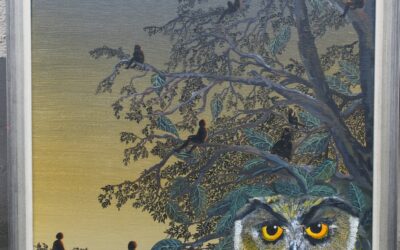 Lott Irmela Bielefeld *1942 Gemälde Baum der Träume Uhu / Eule 1990