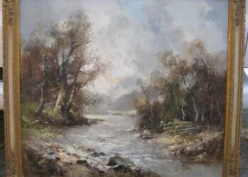 Paul Morro / Ingfried Henze 1925-2013 Gemälde An der Isar / Fluss Landschaft Impressionist