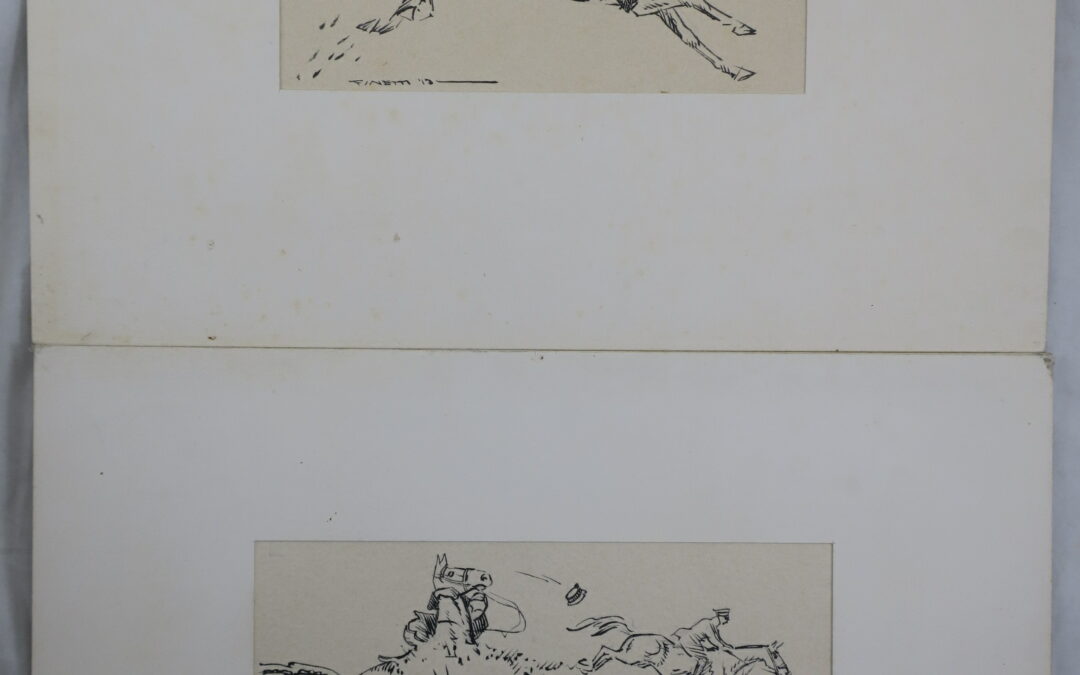 Finetti, Gino Ritter von 1877-1953 2x Federzeichnungen Hubertusjagd & Reiter