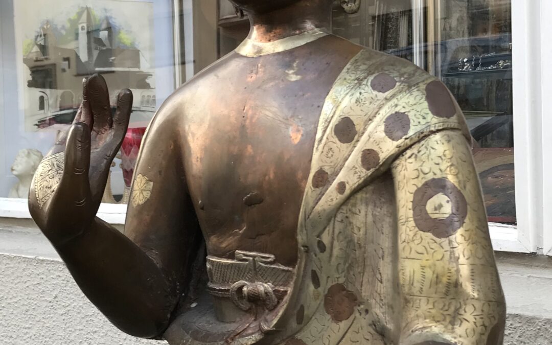 Vintage Stehender Buddha auf Lotussockel Höhe 133cm Kupfer