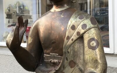 Vintage Stehender Buddha auf Lotussockel Höhe 133cm Kupfer