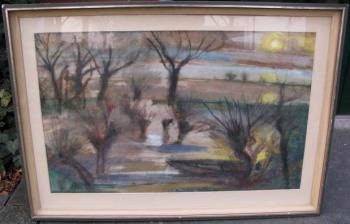 Raddatz Hermann Alfred 1907-1962 Aquarell Landschaft Hochwasser bei Wittlaer 1957
