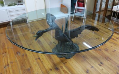 Monumentaler Design Tisch Glas Platte & Bronze Fuß „Schwan“ VVV Valenti Spanien