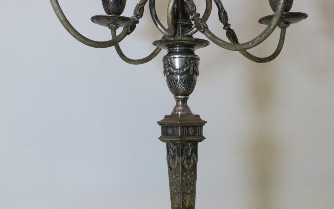 Antike Girandole / 5-armiger Kerzenleuchter 800 Silber H. Meyen Berlin