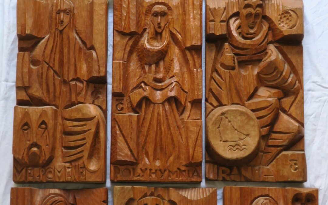 Josefthomas „Joto“ Brinkschröder Neun Griechische Musen Relief Holz Schnitzerei / Wandbild