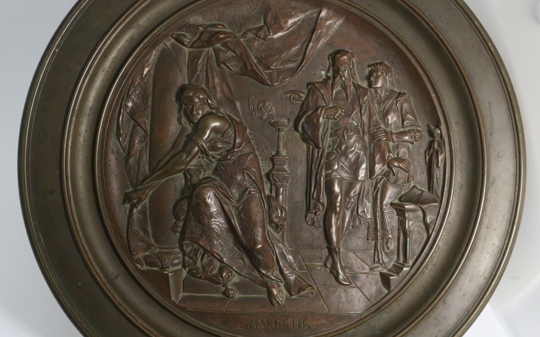 Picault Emile 1833-1915 Bronze Tazza / Tafelaufsatz Macbeth Relief