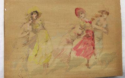 Heinrich Lefler 1863-1919 Wien / Österreich Aquarell Junge Damen / Frauen / Frau beim Spiel / Tanzen ?