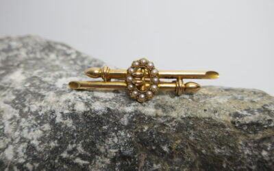 Antike Stabbrosche / Brosche / Anstecknadel 585 / 14K Gold Perlen / Saatperlen