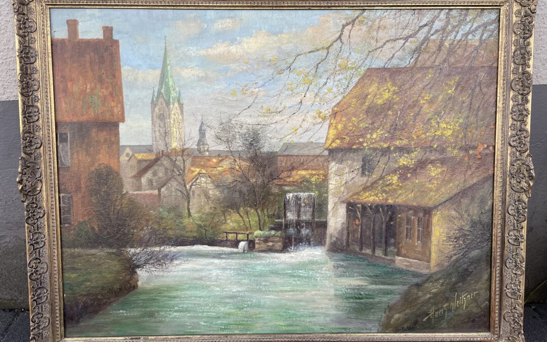 Weitzner Hans 1890-1956 Gemälde Paderborn Paderborner Dom Pader mit Mühlrad