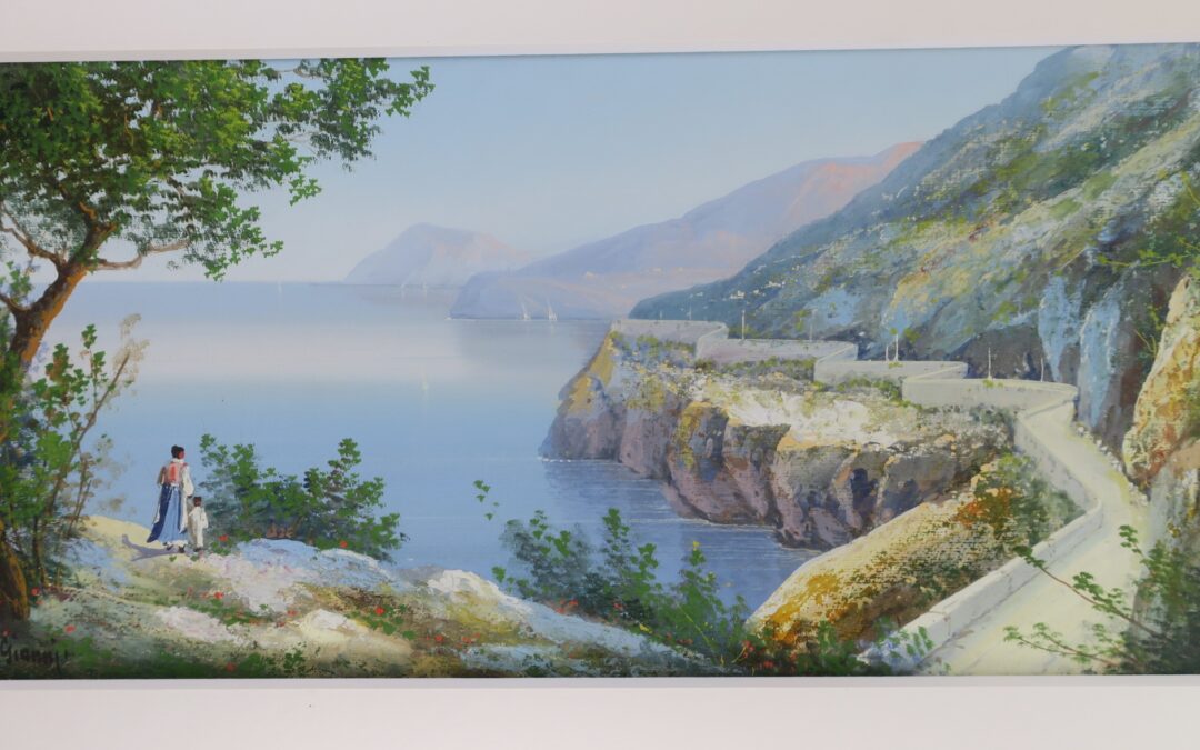 Gianni Maria 1873-1956 Gouache Ansicht Italien Küste Amalfi Strada Amalfinata