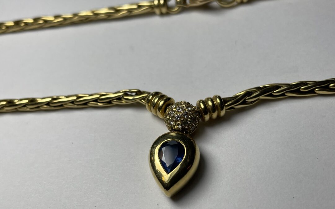 Wempe Collier / Halskette 750 Gold 0,65ct Safir 0,33ct Brillanten