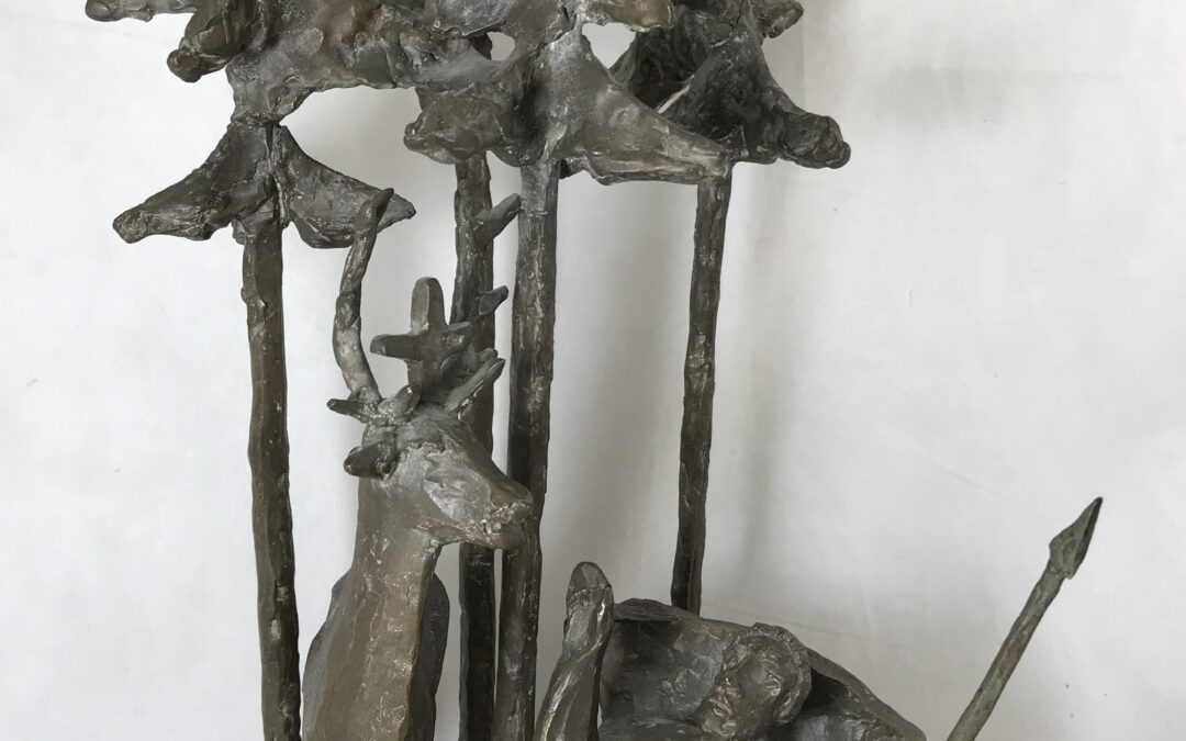 Rikus Josef 1923-1989 Bronze Skulptur Heiliger Hubertus Hirsch