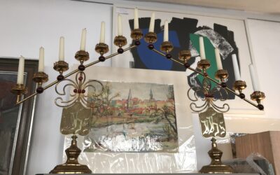 Vintage Paar Altarleuchter/ Kerzenleuchter JHS Messing Ziersteine