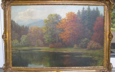 Sörensen, H.W. großes Gemälde Landschaft See Ufer mit Bäumen 1.Hälfte 20. Jh.