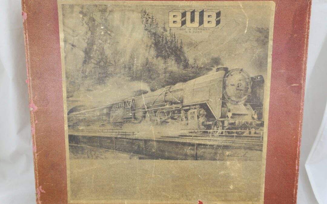 Karl BUB Eisenbahn Uhrwerklok Tender US Zone Germany + Schienen & Karton