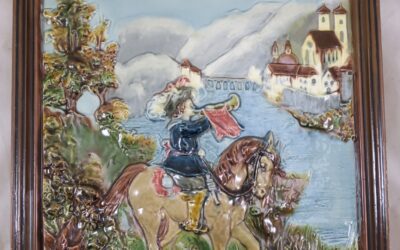 Bildkachel / Wandrelief / Ofenkachel Der Trompeter von Säckingen ~ 1900