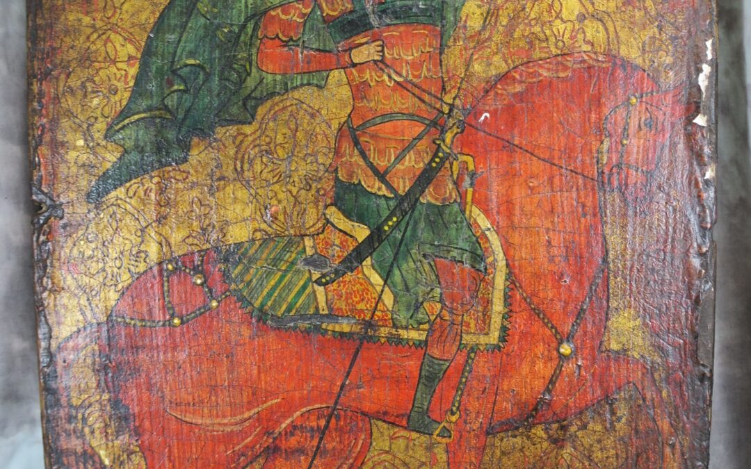 Antike Ikone Heiliger Demetrios / Dimitrios von Thessaloniki ~ 1900/1930