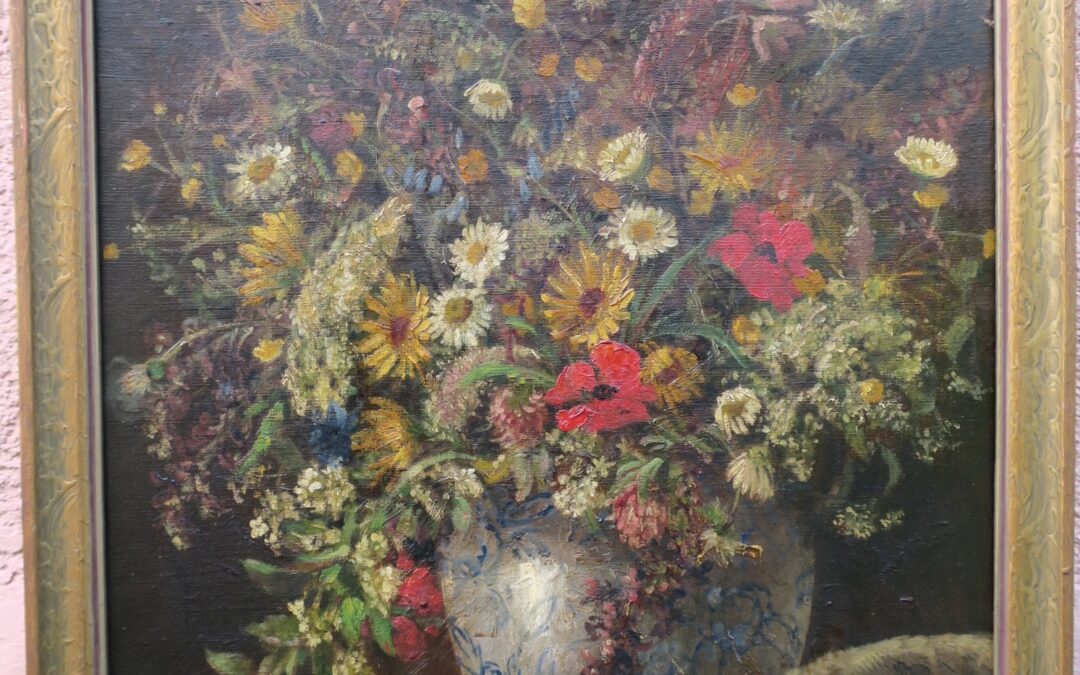 Gemälde Blumen in Vase Stillleben Margeriten Mohn etc Schober ? signiert