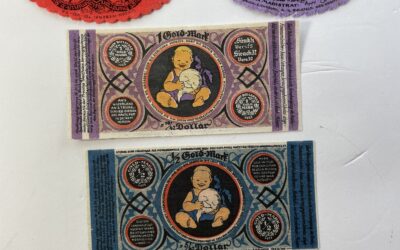 5x Stoffgeld Notgeld Stadtsparkasse Bielefeld Dollar / Goldmark / Gold Mark etc.