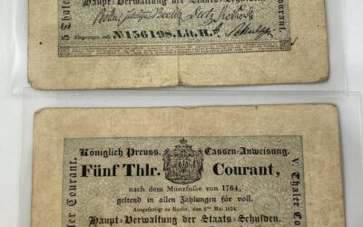 2x 5 Thlr. / Thaler Courant 1824 Königlich Preuss. Cassen Anweisung