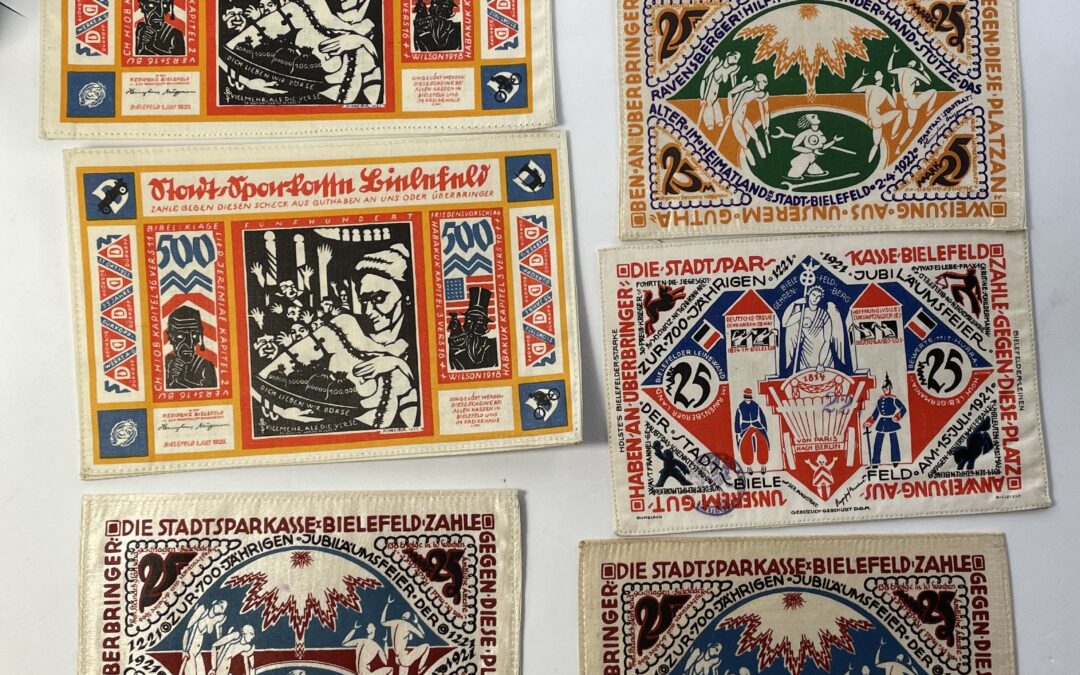 11x Stoffgeld Notgeld Stadtsparkasse Bielefeld 25 Mark bis 1000 Mark 1921 -1923