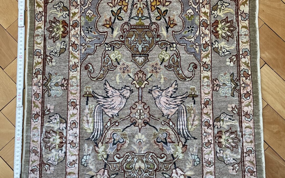 Teppich Gebetsteppich mit Seide Hereke ? Türkei ? Signiert 110x57cm Metallbrokat