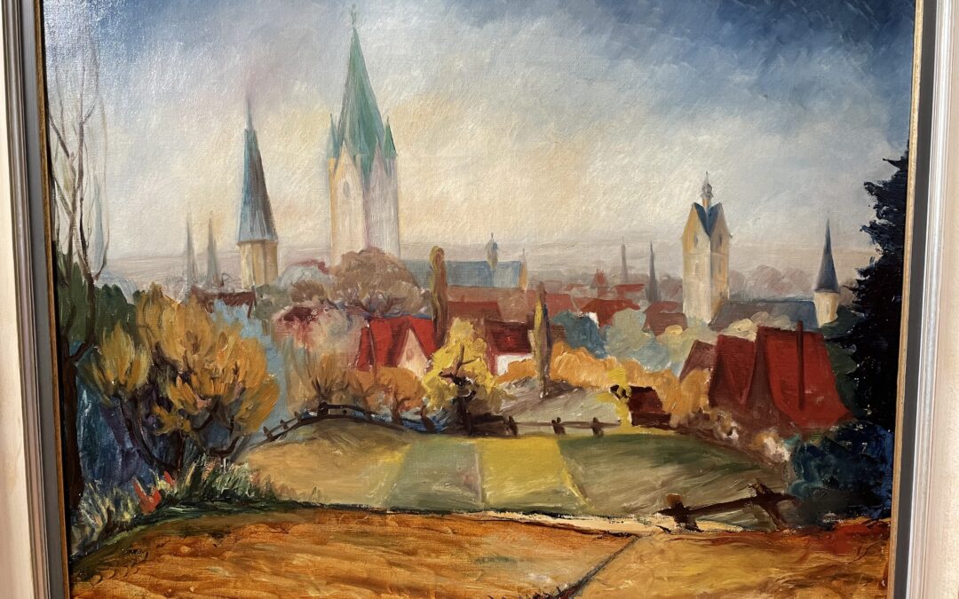 Willi Becker 1899-1963 Gemälde Blick über Paderborn / Paderborner Dom 1929