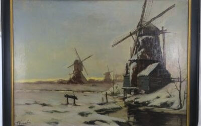 Vermeulen Marinus Cornelius Thomas 1868-1941 Gemälde Winter Landschaft Windmühle