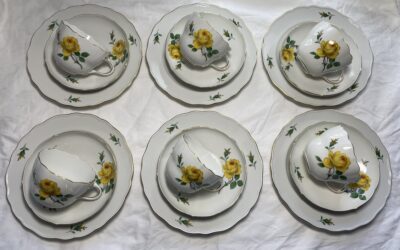 Meissen Porzellan Gelbe Rose 6x Gedeck Kaffeegedeck – Tasse Teller Untertasse