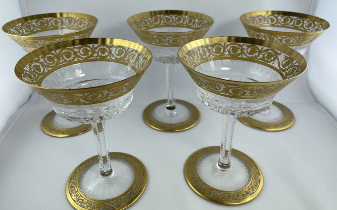 5x Gläser Champagner Schale Saint Louis Thistle Gold Frankreich Kristall
