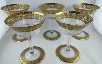 5x Gläser Champagner Schale Saint Louis Thistle Gold Frankreich Kristall