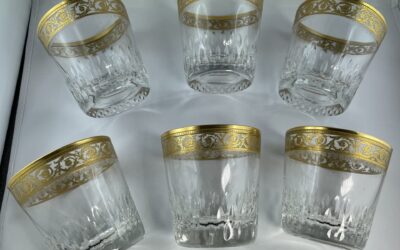 6x Gläser / Becher Whiskybecher Saint Louis Thistle Gold Frankreich Kristall