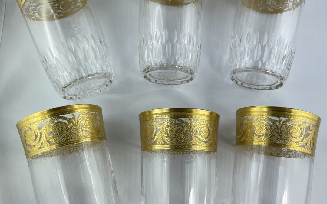 6x Gläser Saft / Wasser Saint Louis Thistle Gold Frankreich Kristall