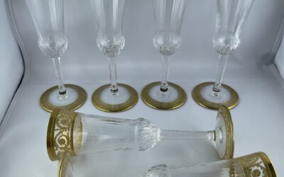 6x Gläser Sekt / Champagner Flöte Saint Louis Thistle Gold Frankreich Kristall